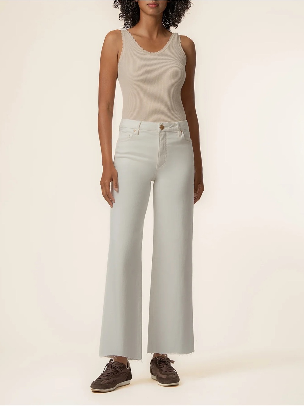 Kut from the Cloth Meg High-Rise Wide Leg Women's Jeans in Light Cream